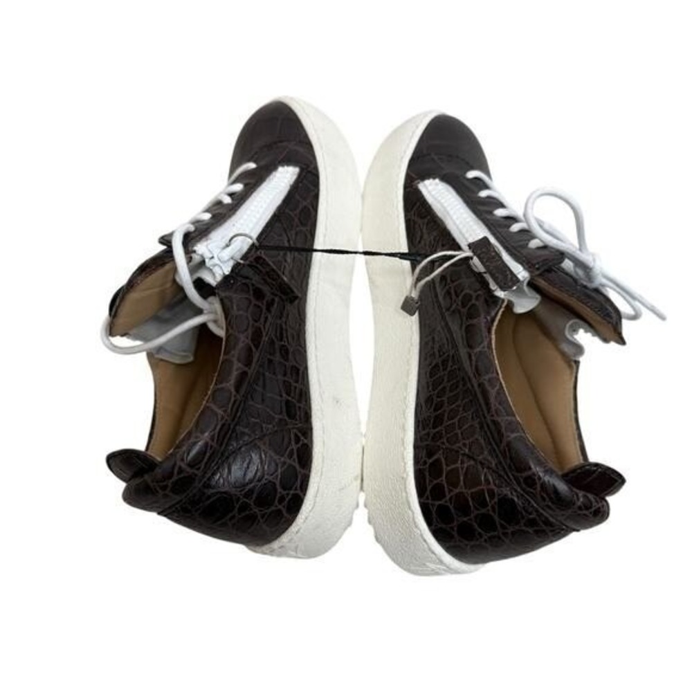 Giuseppe Zanotti Dark Brown Croc Embossed Leather Zip Sneakers Womens 41.5 $880 - Picture 8 of 9